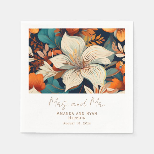 Serviette En Papier Elégante Fleurs tropicales Mme M. Floral Mariage (Devant)
