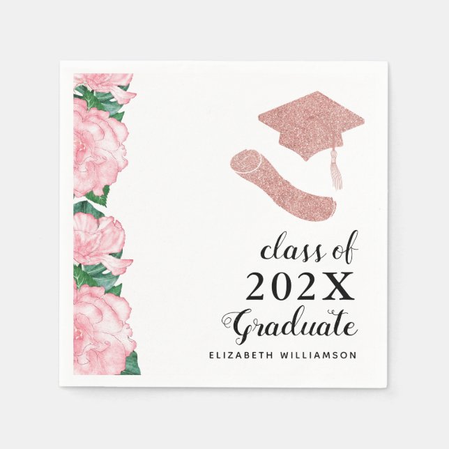 Serviette En Papier Élégante Floral Class 2025 Girl Graduate Graduate (Devant)