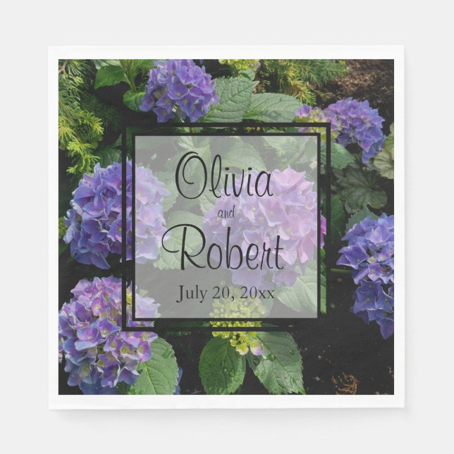 Serviette En Papier Elégante florale magenta bleu violet hydrangée (Devant)