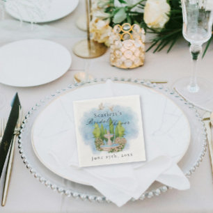 Serviette En Papier Elégante fontaine colombes fleurs Fête des mariées
