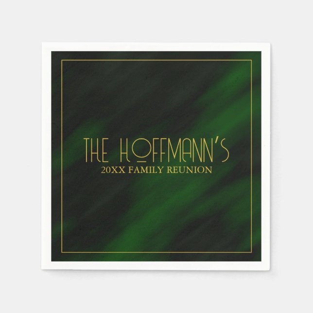 Serviette En Papier Elégante Frame Or Emerald Green Famille Réunion (Devant)