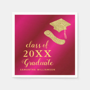 Serviette En Papier Élégante Girly Hot Pink et Gold 2025 Graduation