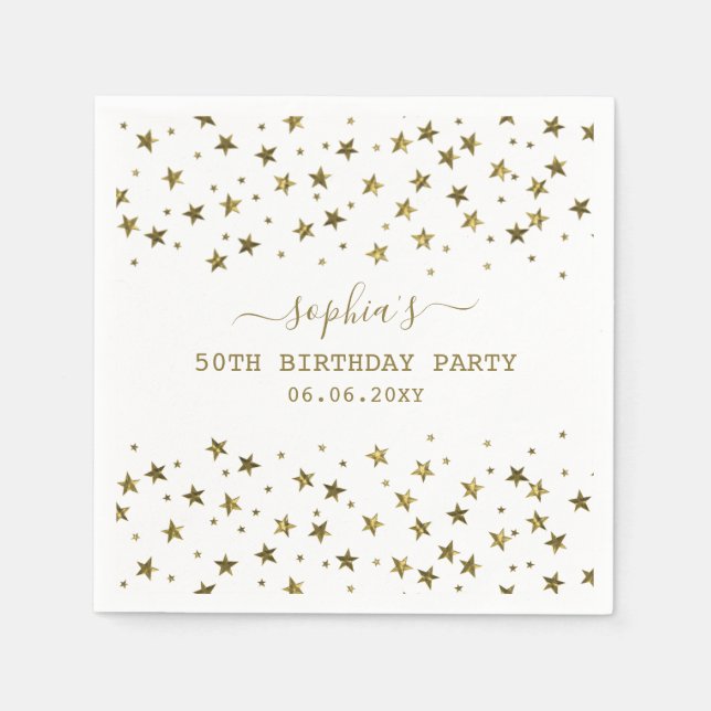 Serviette En Papier Elégante Gold Stars 50e fête d'anniversaire (Devant)