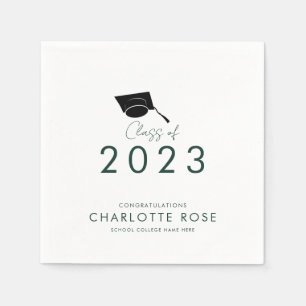 Serviette En Papier Élégante Graduation 2024 Green Script Grad Party