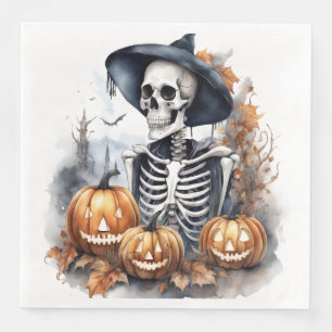 Serviette En Papier Elégante Halloween Aquarelle Squelette