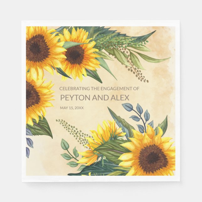 Serviette En Papier Elégante Jaune Brown Sunflowers (Devant)