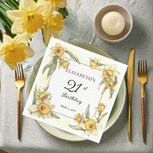 Serviette En Papier Élégante jonquille jaune Floral 21e anniversaire