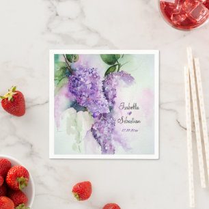 Serviette En Papier Élégante Lilac Fleurs Mariage Papier serviettes