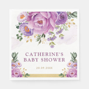 Serviette En Papier Élégante Lilac violet Fleurs Baby shower verdoyant