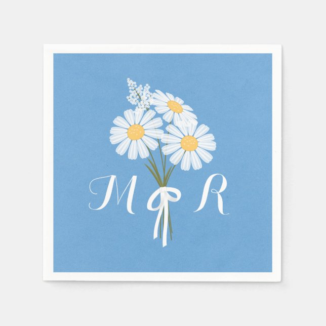 Serviette En Papier Elégante marguerite blanche sur Mariage Monogramme (Devant)