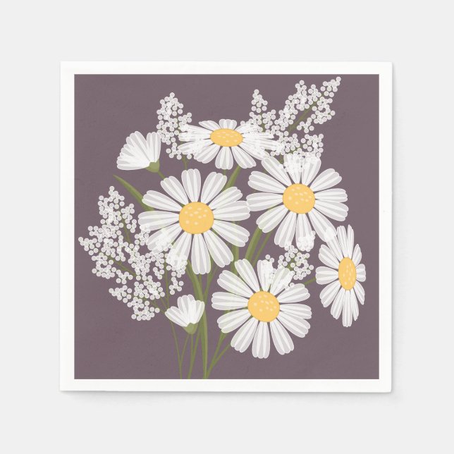 Serviette En Papier Élégante marguerite florale blanche sur violet fon (Devant)