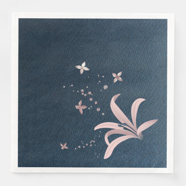 Serviette En Papier Elégante marine de fleurs roses (Devant)