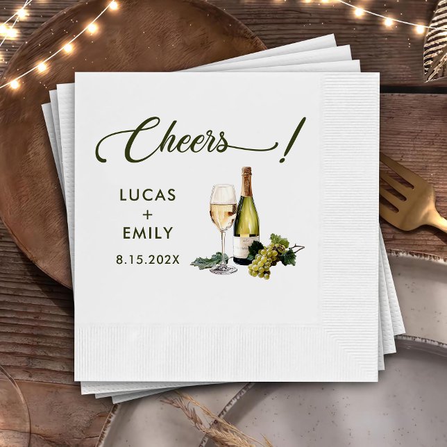 Serviette En Papier Elégante moderne Cheers Script Vin Floral Mariage (Créateur téléchargé)