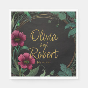 Serviette En Papier Élégante moody victorienne vert foncé rose floral