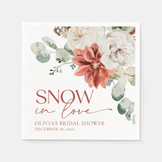 Serviette En Papier Élégante neige rouge en amour Mariage d'hiver (Devant)