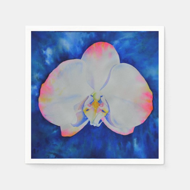 Serviette En Papier Elégante orchidée d'aquarelle blanche rose (Devant)