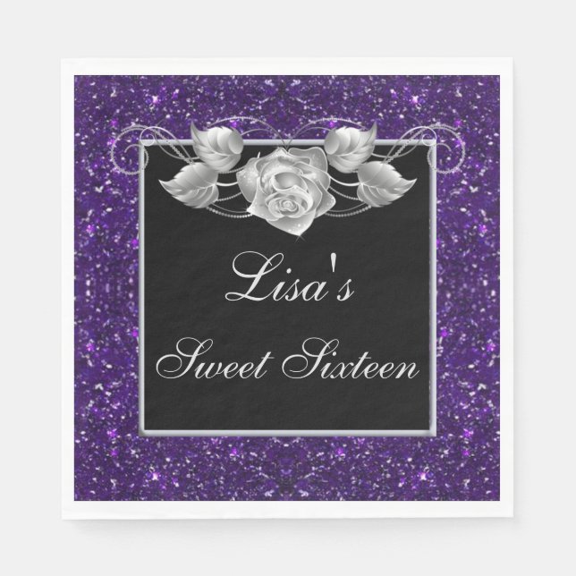 Serviette En Papier Élégante Parties scintillant chic violet Rose arge (Devant)