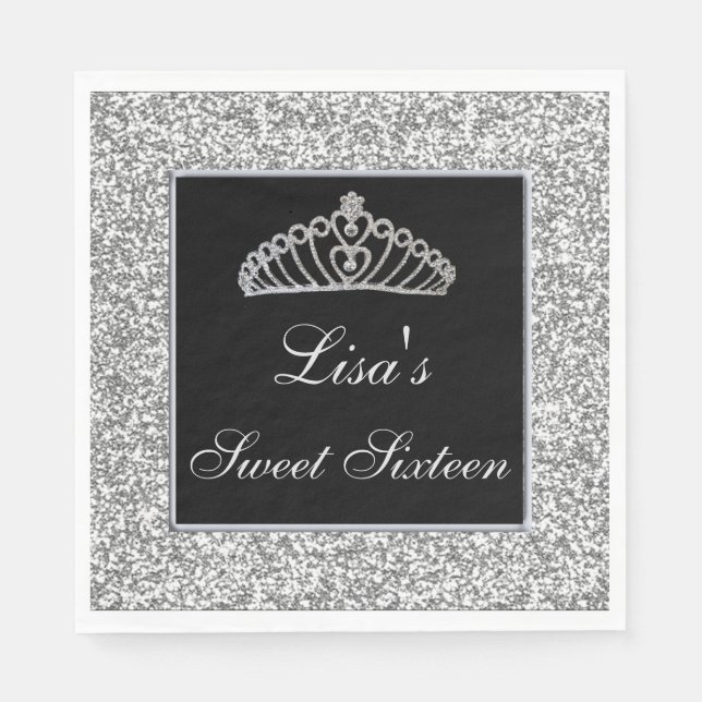 Serviette En Papier Élégante Parties scintillant d'argent chic Tiara S (Devant)