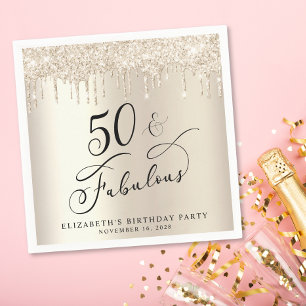 Serviette En Papier Elégante Parties scintillant d'or 50e fête d'anniv