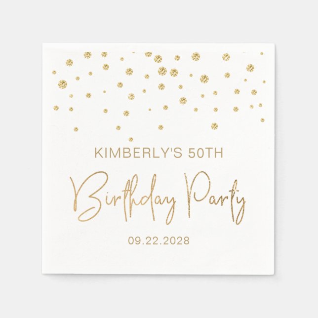 Serviette En Papier Elégante Parties scintillant d'or Confetti 50e Ann (Devant)