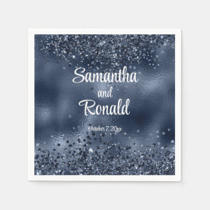 Serviette En Papier Elégante Parties scintillant Faux Bleu foncé et Ma