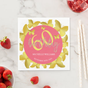 Serviette En Papier Élégante Parties scintillant Gold Butterfly Callig