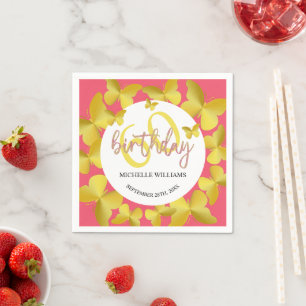 Serviette En Papier Élégante Parties scintillant Gold Butterfly Callig