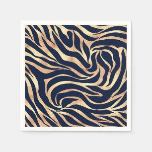 Serviette En Papier Elégante Parties scintillant or Zebra Nay-Blue Po