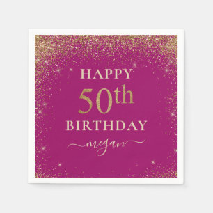 Serviette En Papier Elégante Parties scintillant rose 50ème anniversai