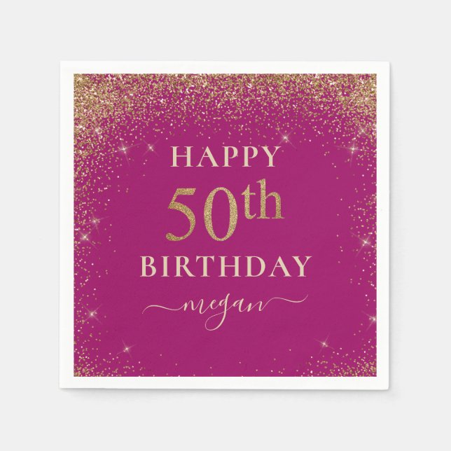 Serviette En Papier Elégante Parties scintillant rose 50ème anniversai (Devant)