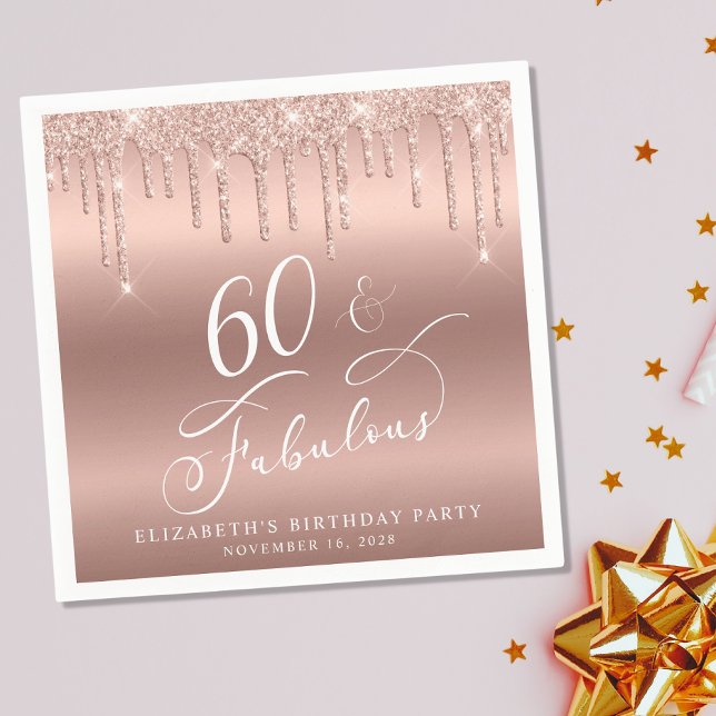 Serviette En Papier Elégante Parties scintillant Rose Gold 60e fête d' (Créateur téléchargé)