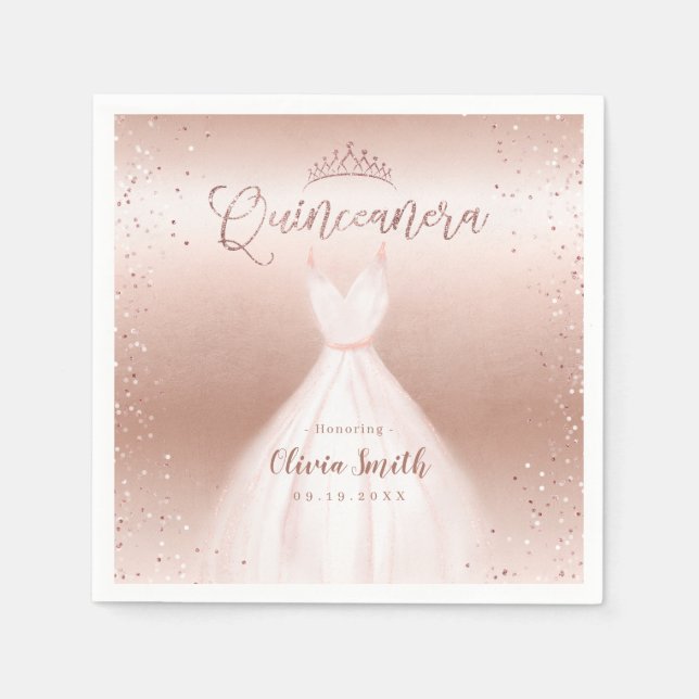 Serviette En Papier Elégante parties scintillant rose or avec robe qui (Devant)