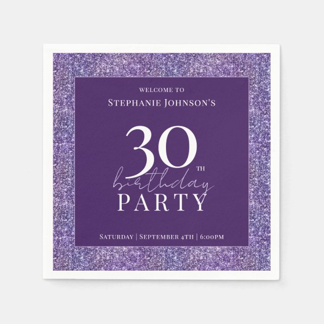 Serviette En Papier Elégante Parties scintillant violet 30ème annivers (Devant)