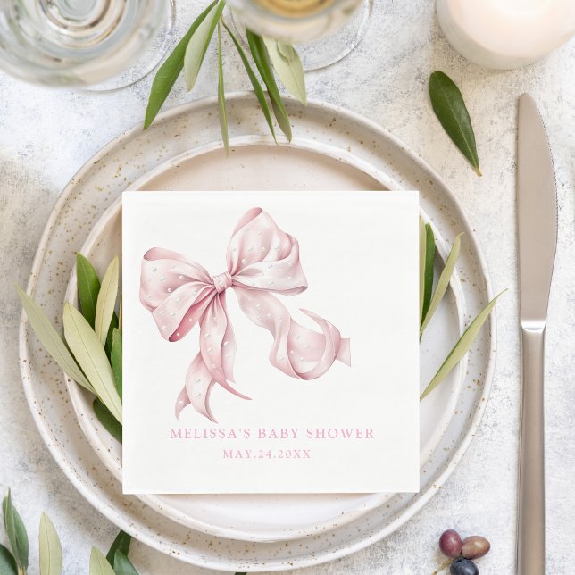 Serviette En Papier Elégante perles de Baby shower rose Bow fille (Créateur téléchargé)