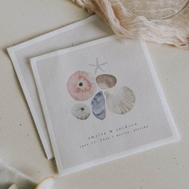 Serviette En Papier Elégante Plage Côtière Plage Mariage Cocktail serv (Créateur téléchargé)