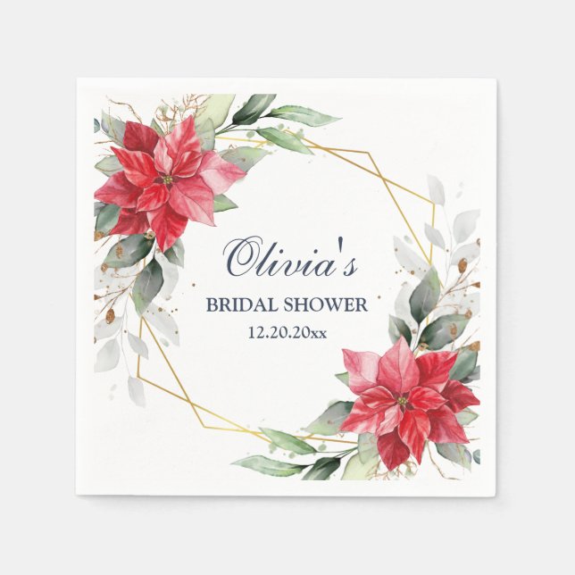 Serviette En Papier Elégante Poinsettia Fête des mariées de verdure hi (Devant)