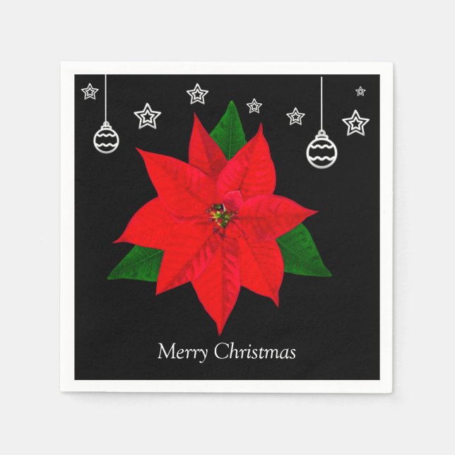 Serviette En Papier Elégante Poinsettia Flower sur noir (Devant)