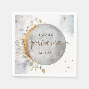 Serviette En Papier Elégante Quinceañera Céleste Lune et étoiles