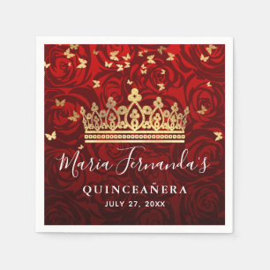 Serviette En Papier Élégante Quinceanera dorée noire rouge rose