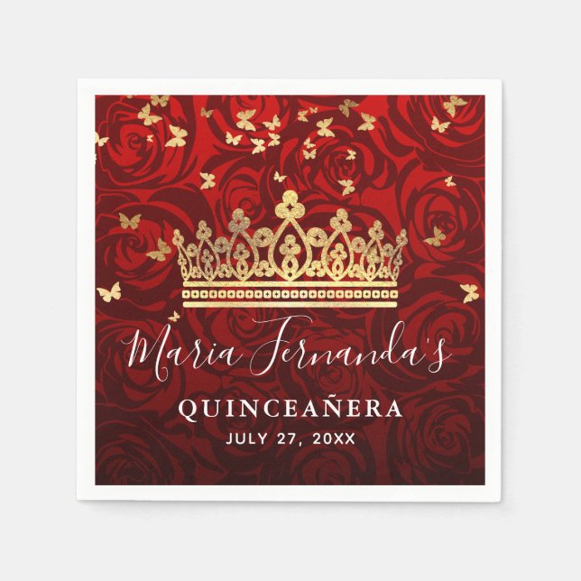 Serviette En Papier Élégante Quinceanera dorée noire rouge rose (Devant)