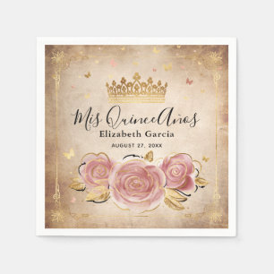 Serviette En Papier Élégante Quinceanera or rose rose rose florale