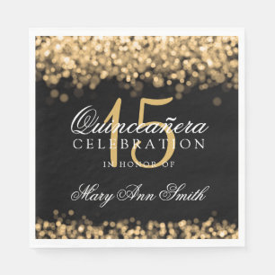 Serviette En Papier Élégante Quinceanera Party Gold Lights