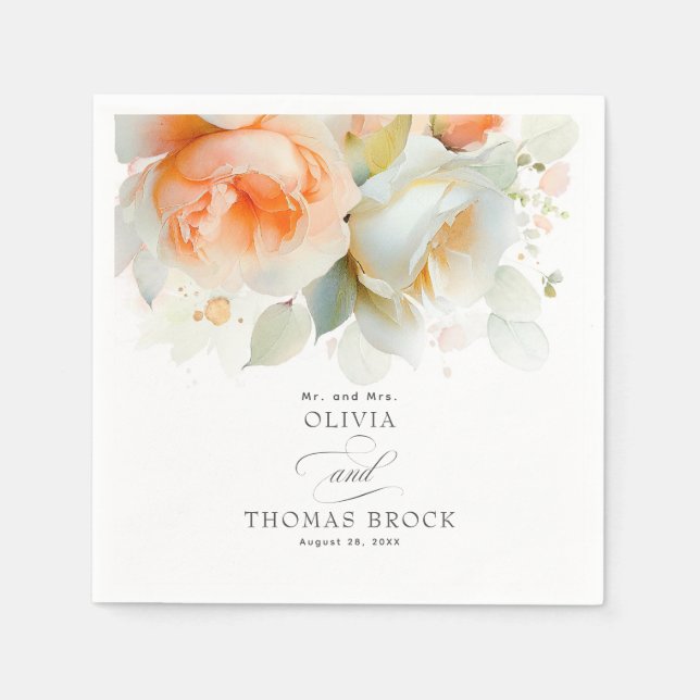 Serviette En Papier Élégante Rose douce Fleurs Mariage botanique (Devant)