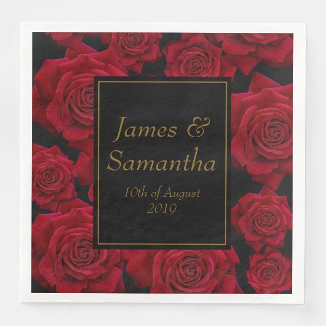 Serviette En Papier Élégante Rose rouge - Mariage (Devant)