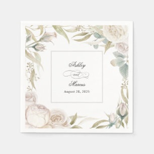 Serviette En Papier Elégante Roses Blanches Aquarelle Mariage Célébrat