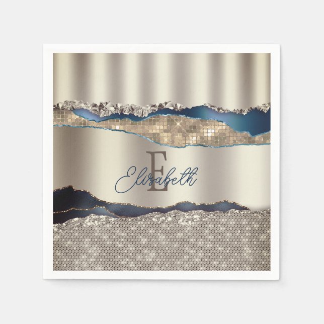 Serviette En Papier Élégante série d'âge bleu Indigo (Devant)