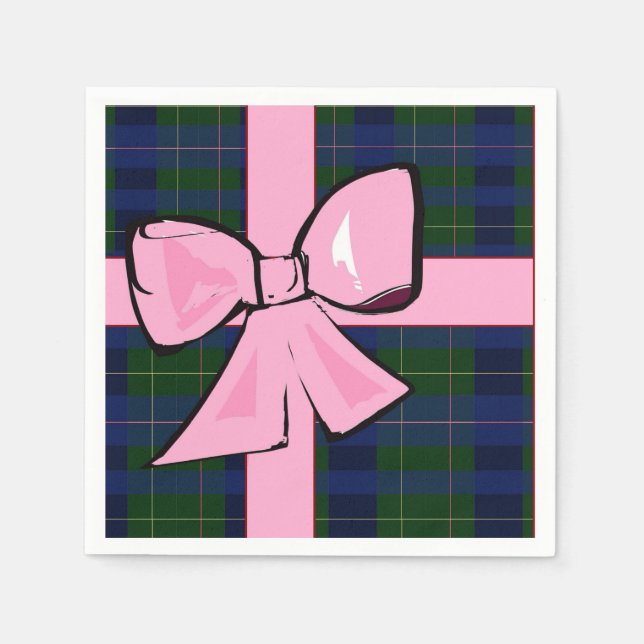 Serviette En Papier Élégante serviette de cocktail plaid avec arc (Devant)