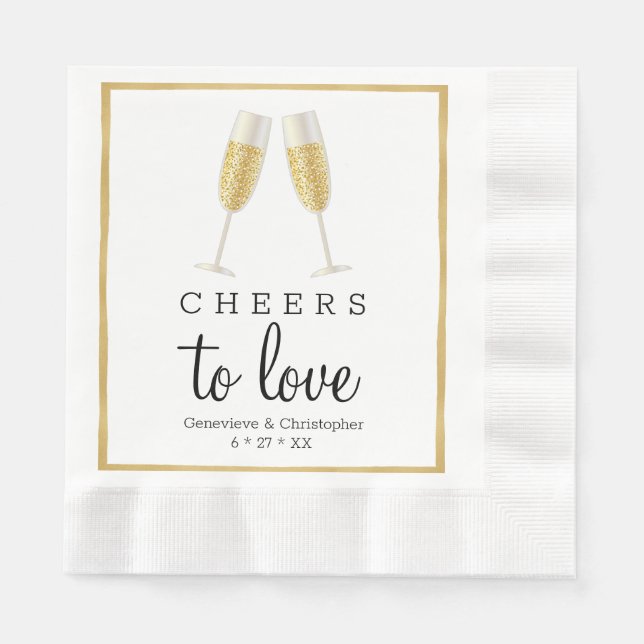 Serviette En Papier Élégante serviette de mariage | Gold Cheers to Lov (Devant)