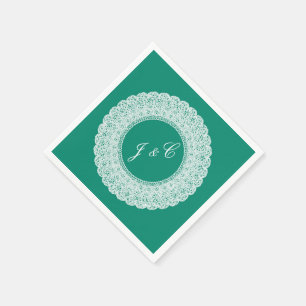 Serviette En Papier Élégante serviette en dentelle turquoise et blanch