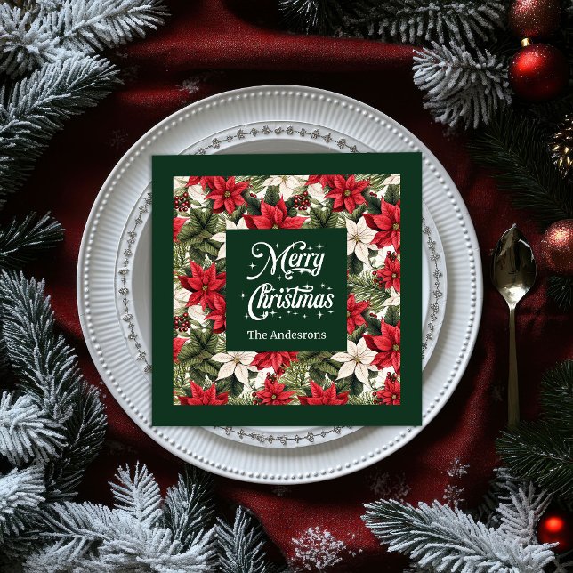 Serviette En Papier Élégante serviette rouge personnalisée couronne de (Elegant Red Napkins Personalized Christmas Wreath)